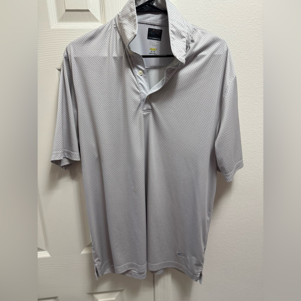 Greg Norman Collection White/Gray Polo with Logo